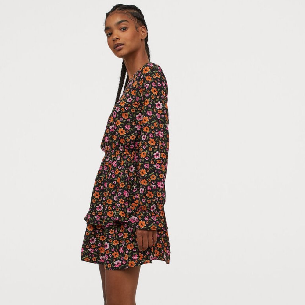 H&M Black Floral Short dress New